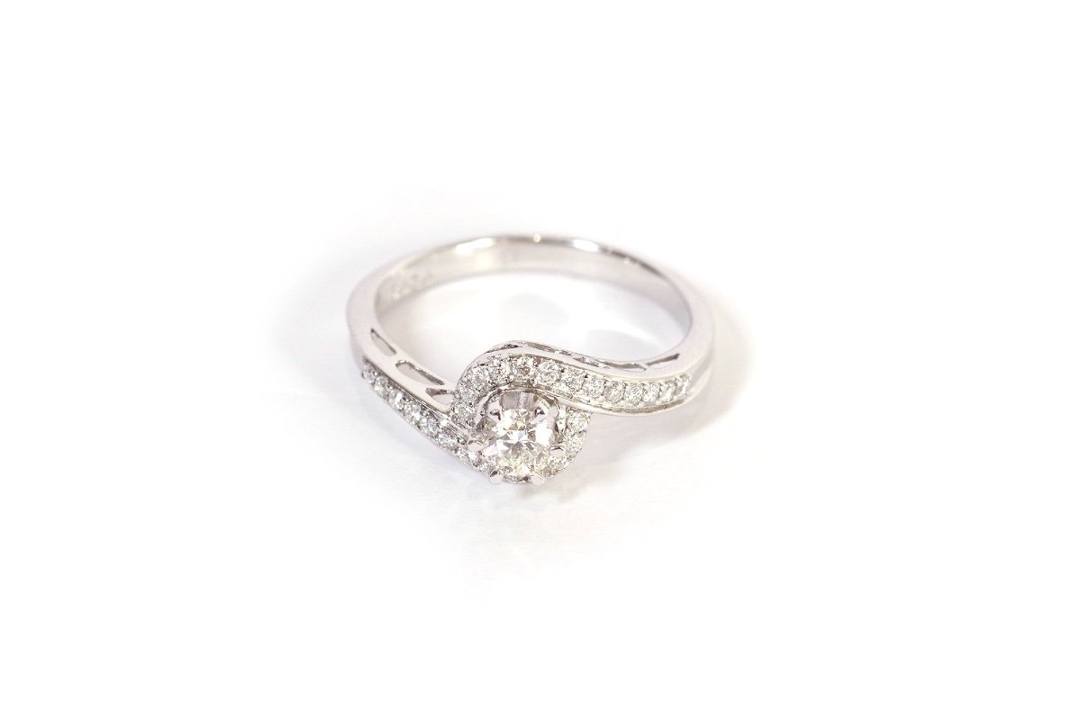 Bague Tourbillon Diamants Vintage En Or 18k, Bague d'Occasion De Fiançailles-photo-1