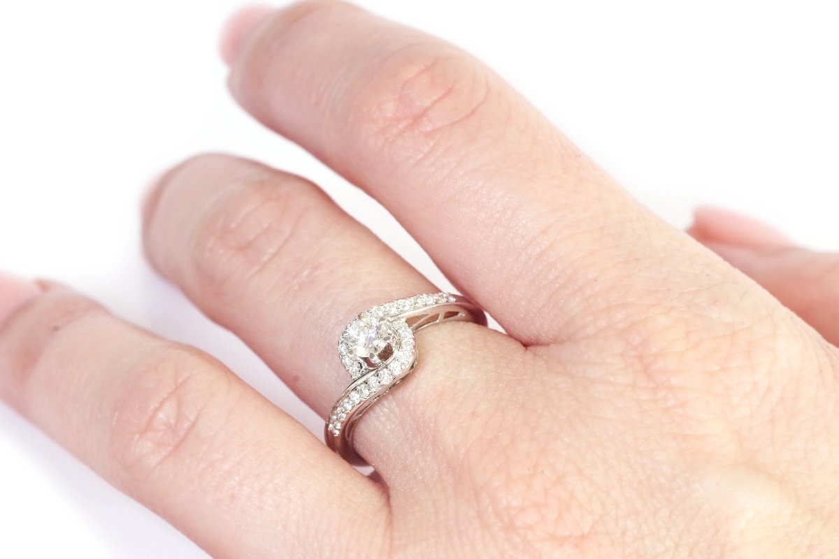 Bague Tourbillon Diamants Vintage En Or 18k, Bague d'Occasion De Fiançailles-photo-2