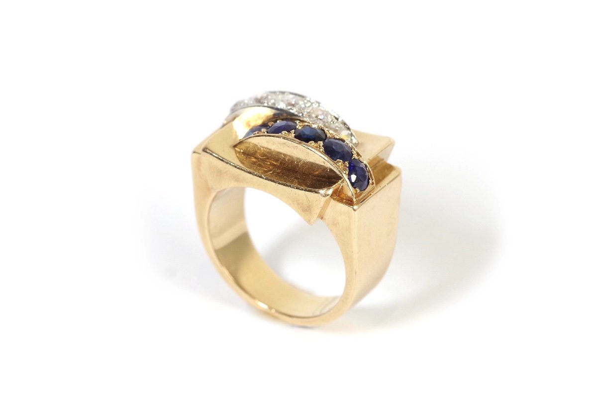Bague Tank Saphirs Diamants En Or 18k, Saphirs Et Diamants, Bague Rétro, Bijoux Tank-photo-1