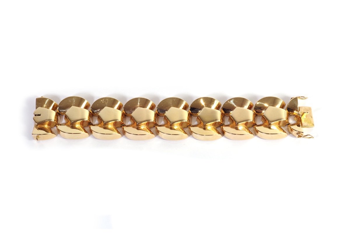 Bracelet Tank En Or 18k, Bracelet Rétro, Maille Géométrique, Bracelet Tank Rétro, Bijou Ancien 