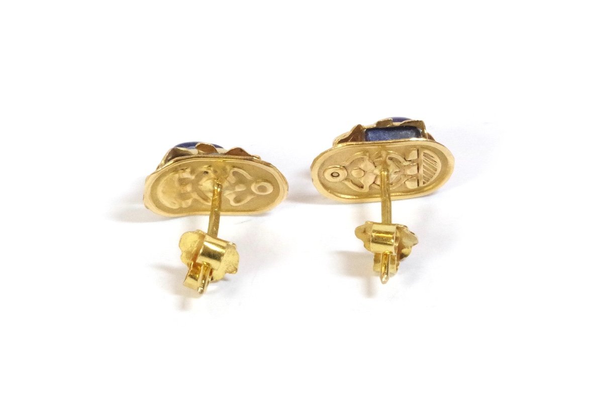 Clous D’oreille Scarabées égyptiens En Or 18k, Puces d'Oreille Vintage, Lapis Lazuli, Insecte-photo-4