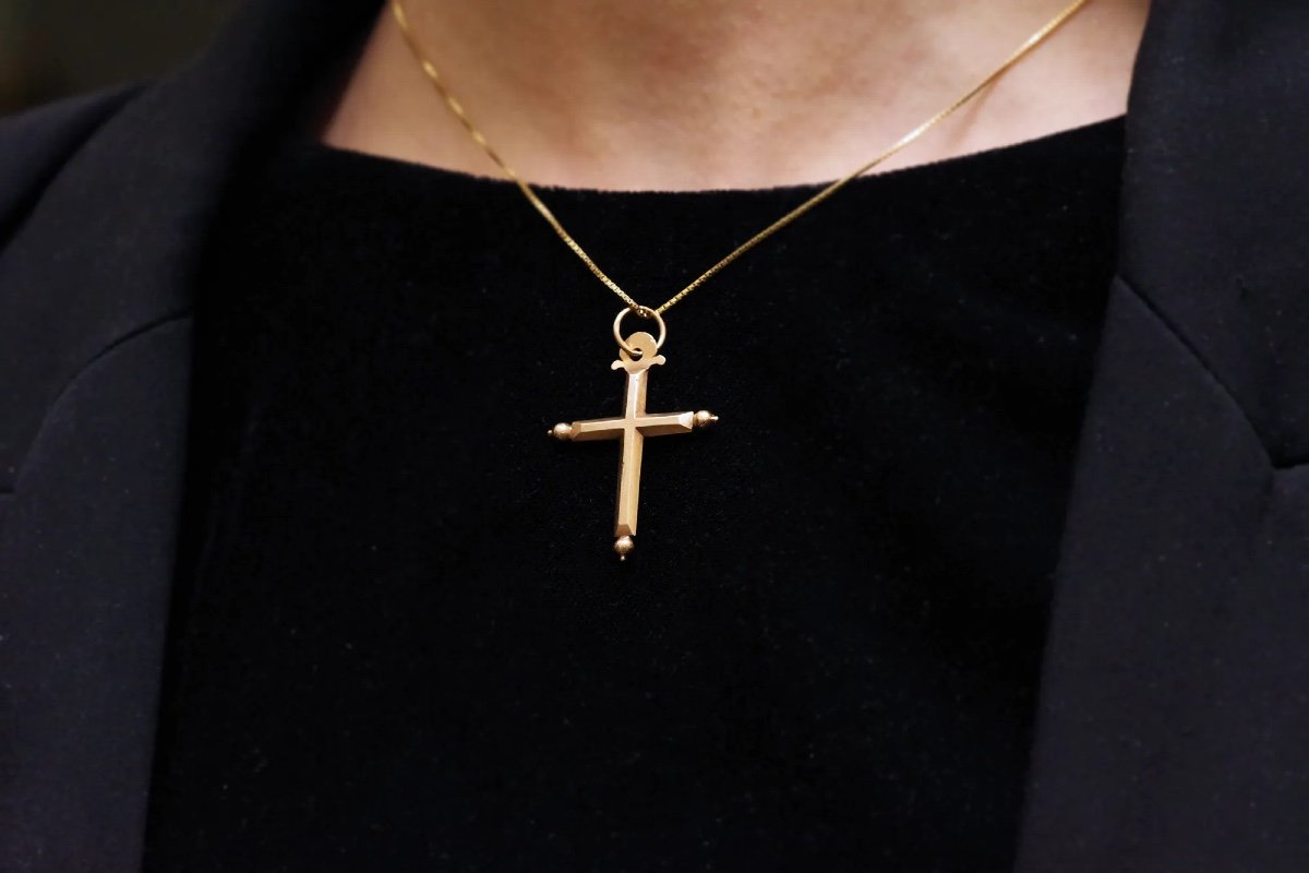 Pendentif Croix Bâton En Or 18k, Croix Religieuse, Pendentif Régional, Bijou Régionnaux-photo-4