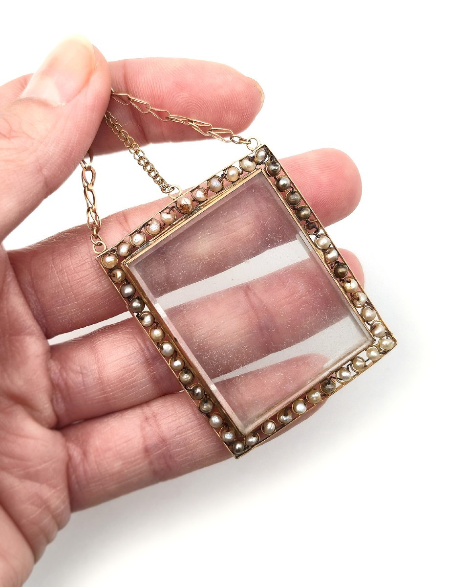 Georgian Rectangular Locket Pendant In 18k Gold, Antique Locket Pendant, Georgian Locket -photo-2