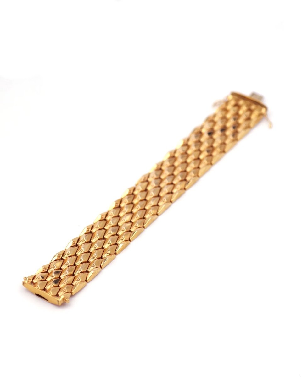 Retro Large Bracelet In 18 Karat Gold, Italian Bracelet, Faceted Bracelet, Retro Jewelry-photo-4