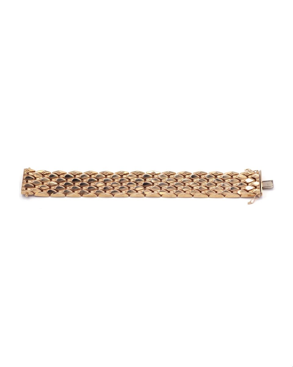 Retro Large Bracelet In 18 Karat Gold, Italian Bracelet, Faceted Bracelet, Retro Jewelry-photo-1