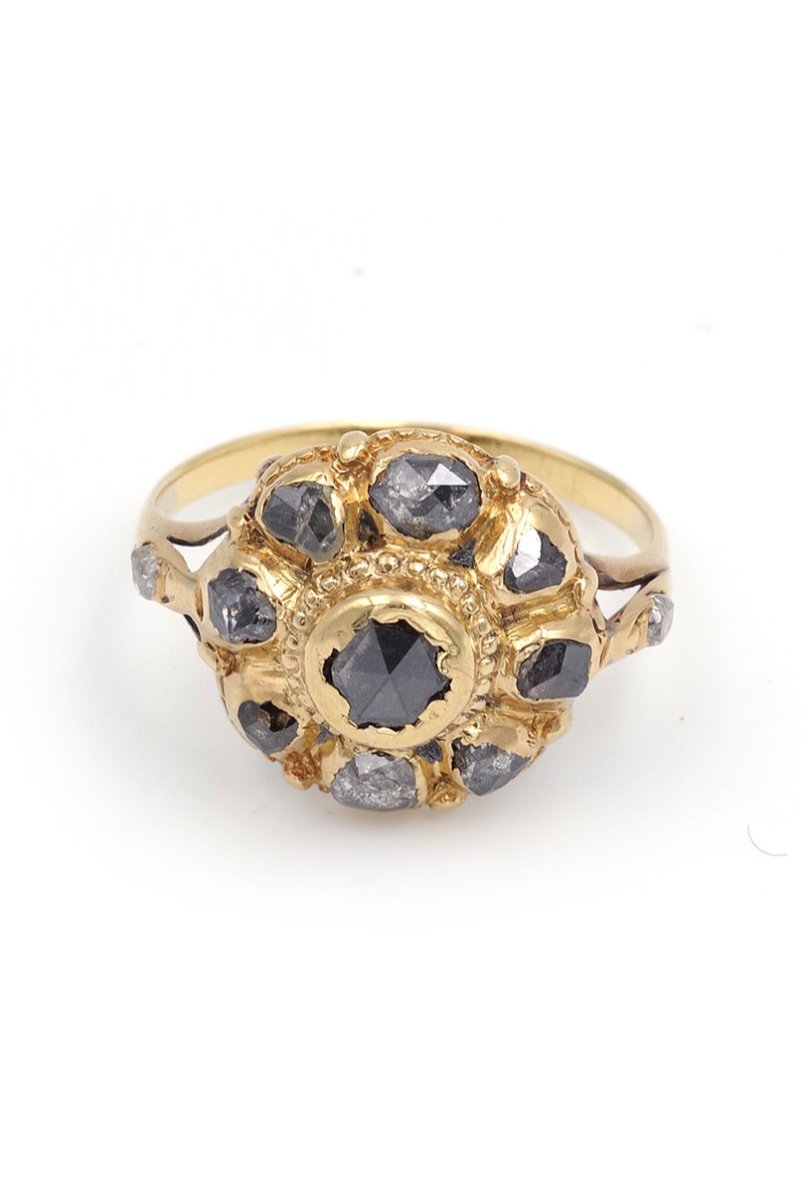 Bague Ibérique Fleur Diamants 18e En Or 18 Karats, Bague Espagnole, Bijou XVIIIe Siècle