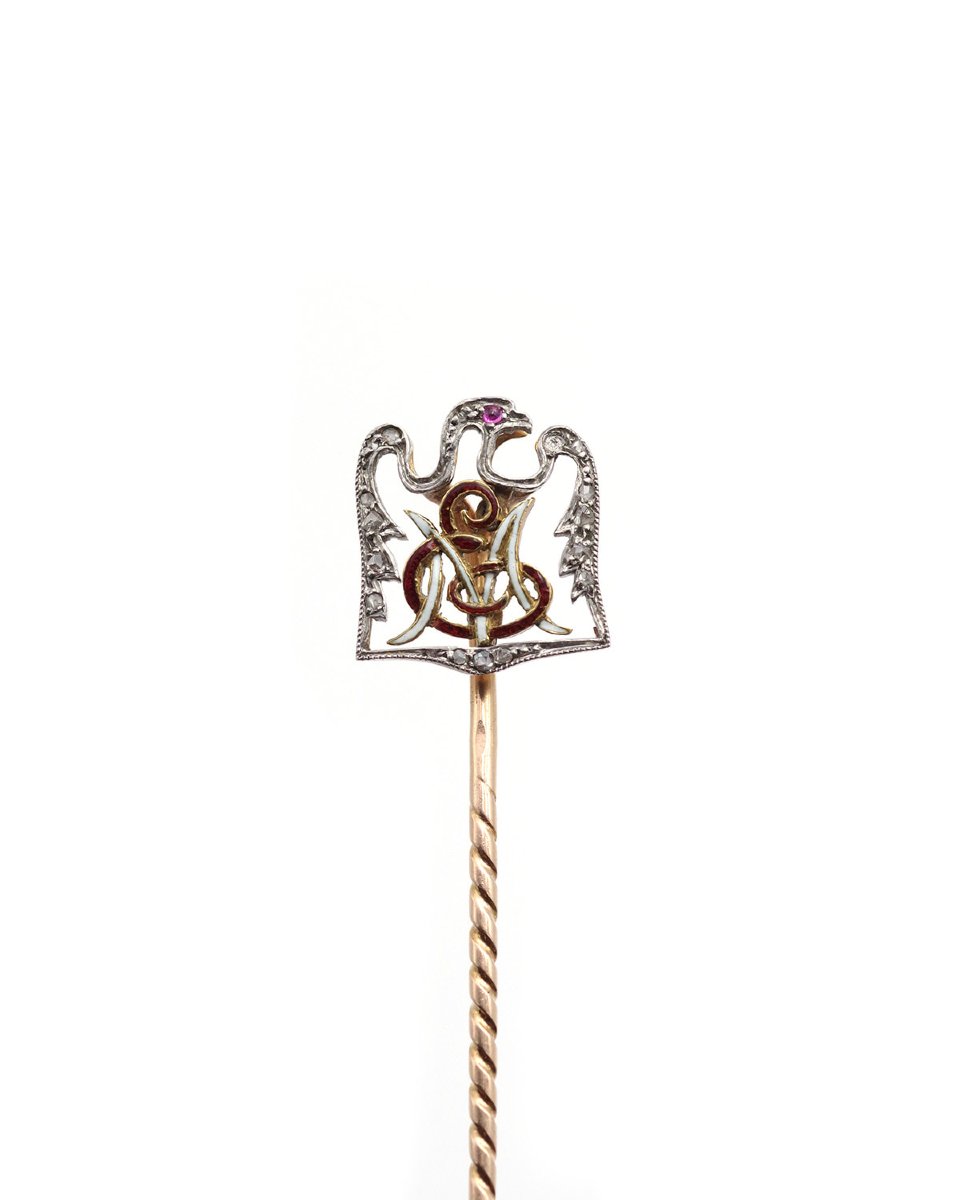 Epingle Aigle Edgard De La Moskowa En Or 18k Et Platine, Diamants Taille Rose, Rubis, émaux-photo-4