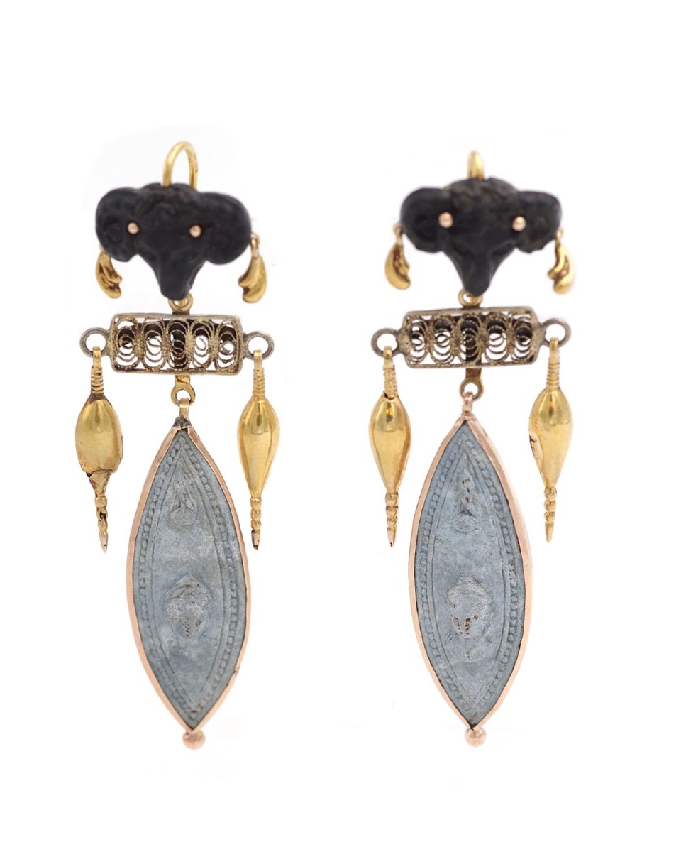 Boucles d'Oreilles Attr. à Pio Castellani En Or 14k, Pendants d'Oreille Italiens-photo-2