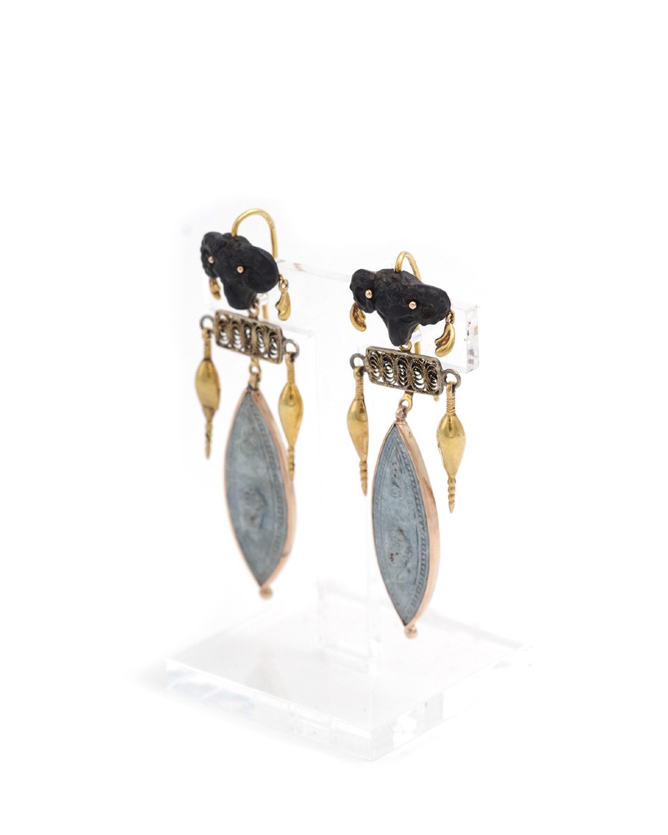 Boucles d'Oreilles Attr. à Pio Castellani En Or 14k, Pendants d'Oreille Italiens-photo-4