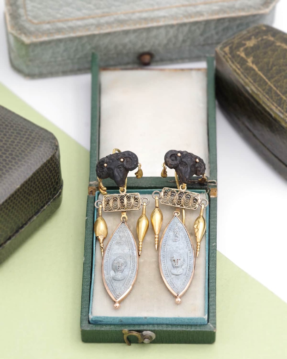 Boucles d'Oreilles Attr. à Pio Castellani En Or 14k, Pendants d'Oreille Italiens-photo-1