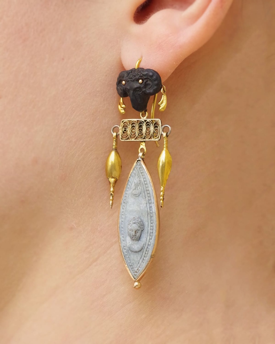 Boucles d'Oreilles Attr. à Pio Castellani En Or 14k, Pendants d'Oreille Italiens-photo-3