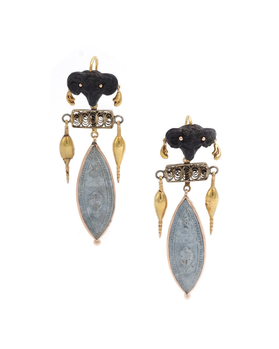 Boucles d'Oreilles Attr. à Pio Castellani En Or 14k, Pendants d'Oreille Italiens