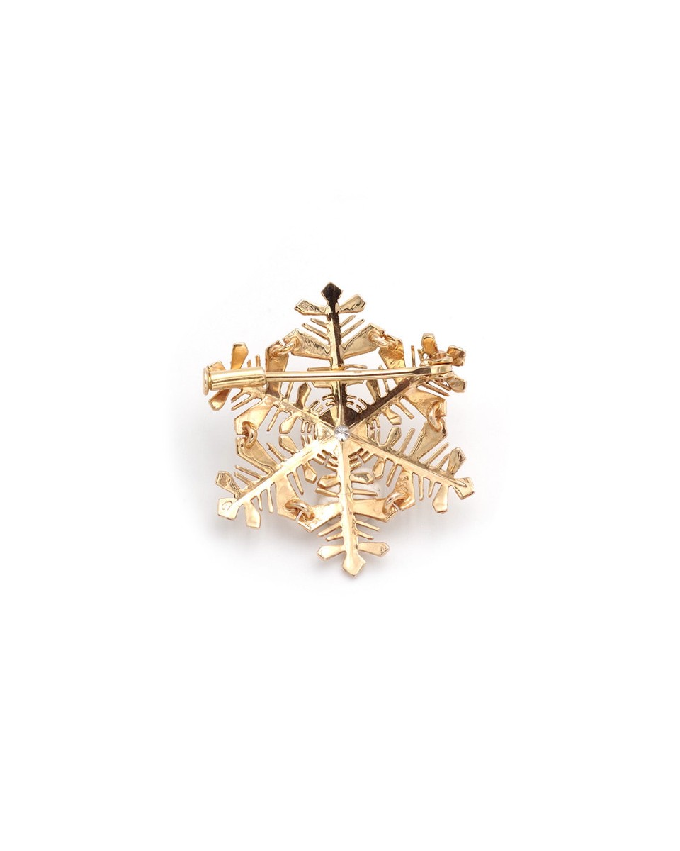 Snowflake Diamond Brooch In 18 Karats Gold, Brilliant Cut Diamond, Retro Brooch, Winter-photo-2