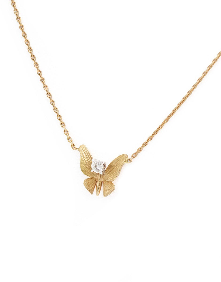 Collier Papillon Diamant En Or 18, Insecte, Bijou Animal, Diamant Taille Brillant