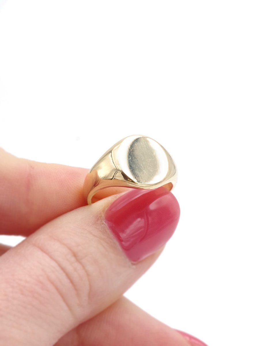 Bague Chevalière Vintage En Or 18k, Bague Vierge, A Graver, Gravure Sur Demande, Bijou Vintage -photo-1