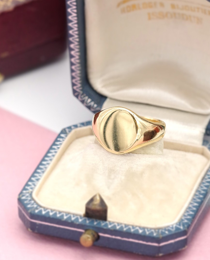 Bague Chevalière Vintage En Or 18k, Bague Vierge, A Graver, Gravure Sur Demande, Bijou Vintage 