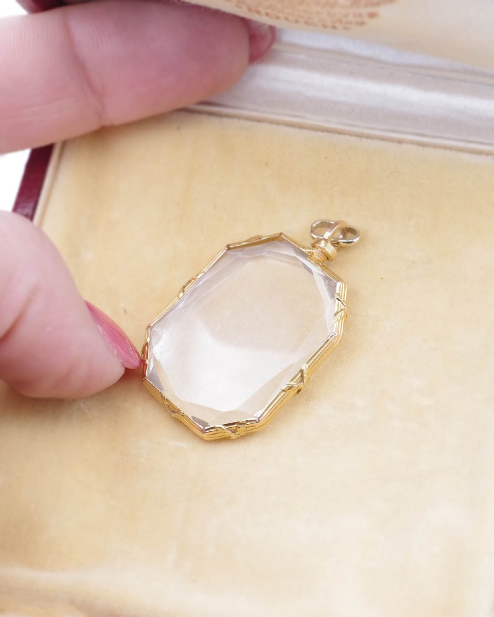 Pendentif Porte-photo Octogonal En Or 18k, Pendentif Ancien, Bijou De Sentiment, Médaillon-photo-4