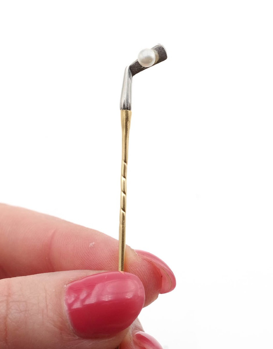 Art Deco Golf Tie Pin In 18 Karat Gold And Platinum, Art Deco Jewelry, Golf, Sport Collection