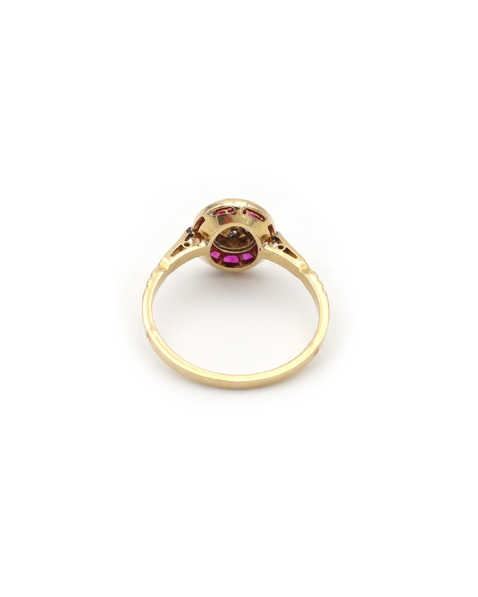 Art Deco French Oval Ring From Edwardian Period, Rubies And Diamonds,18k Gold And Platinum -photo-3
