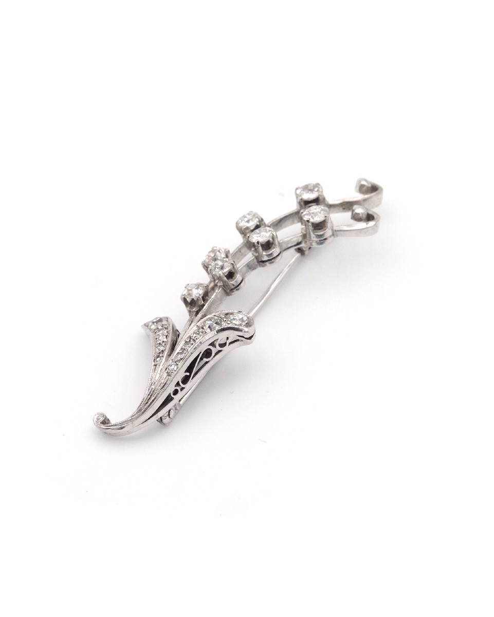 Broche Muguet Diamants Rétro En Or 18k, Mois De Mai, Brin De Muguet, Chance, Porte-bonheur -photo-2