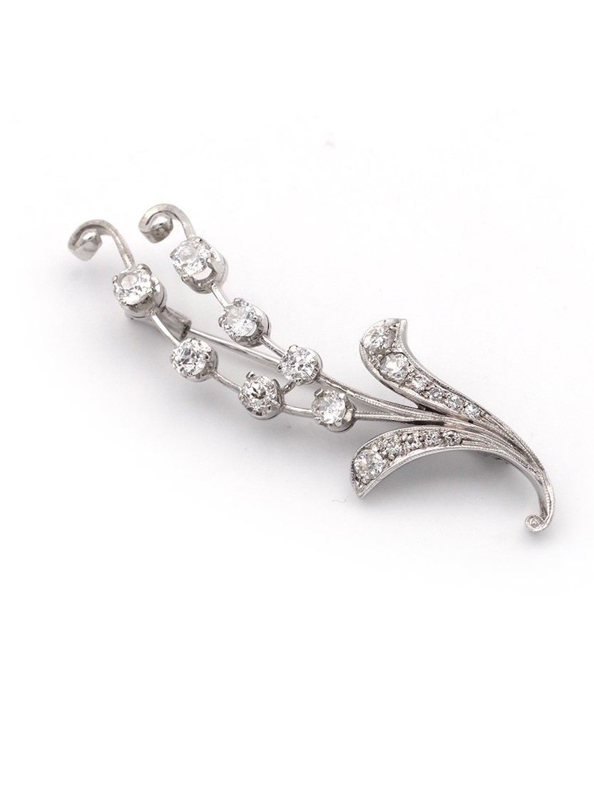 Broche Muguet Diamants Rétro En Or 18k, Mois De Mai, Brin De Muguet, Chance, Porte-bonheur 