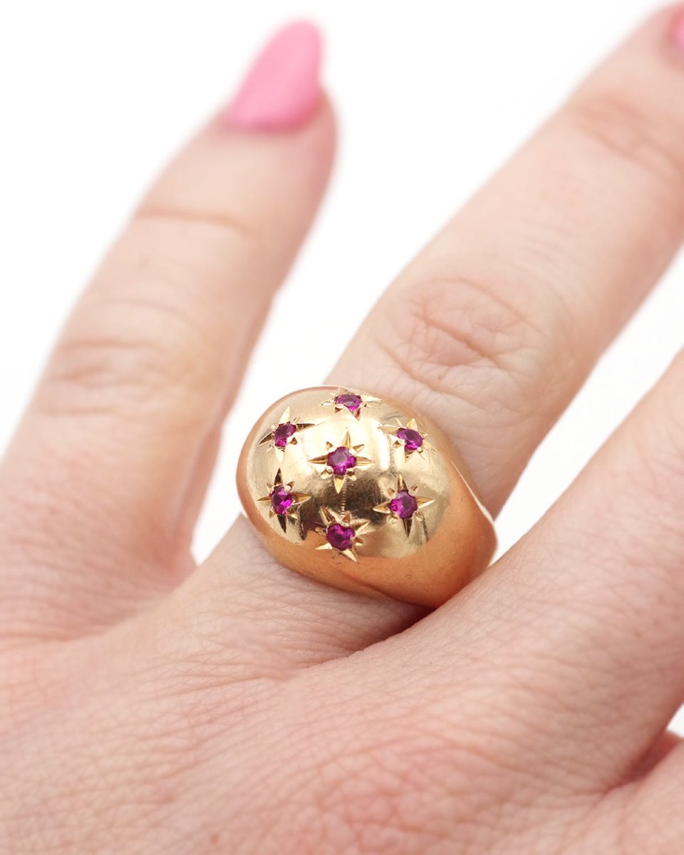 Bague Boule Constellation Rubis En Or 18k, Serti étoilé, Rubis Synthétiques, Bague Cocktail-photo-3