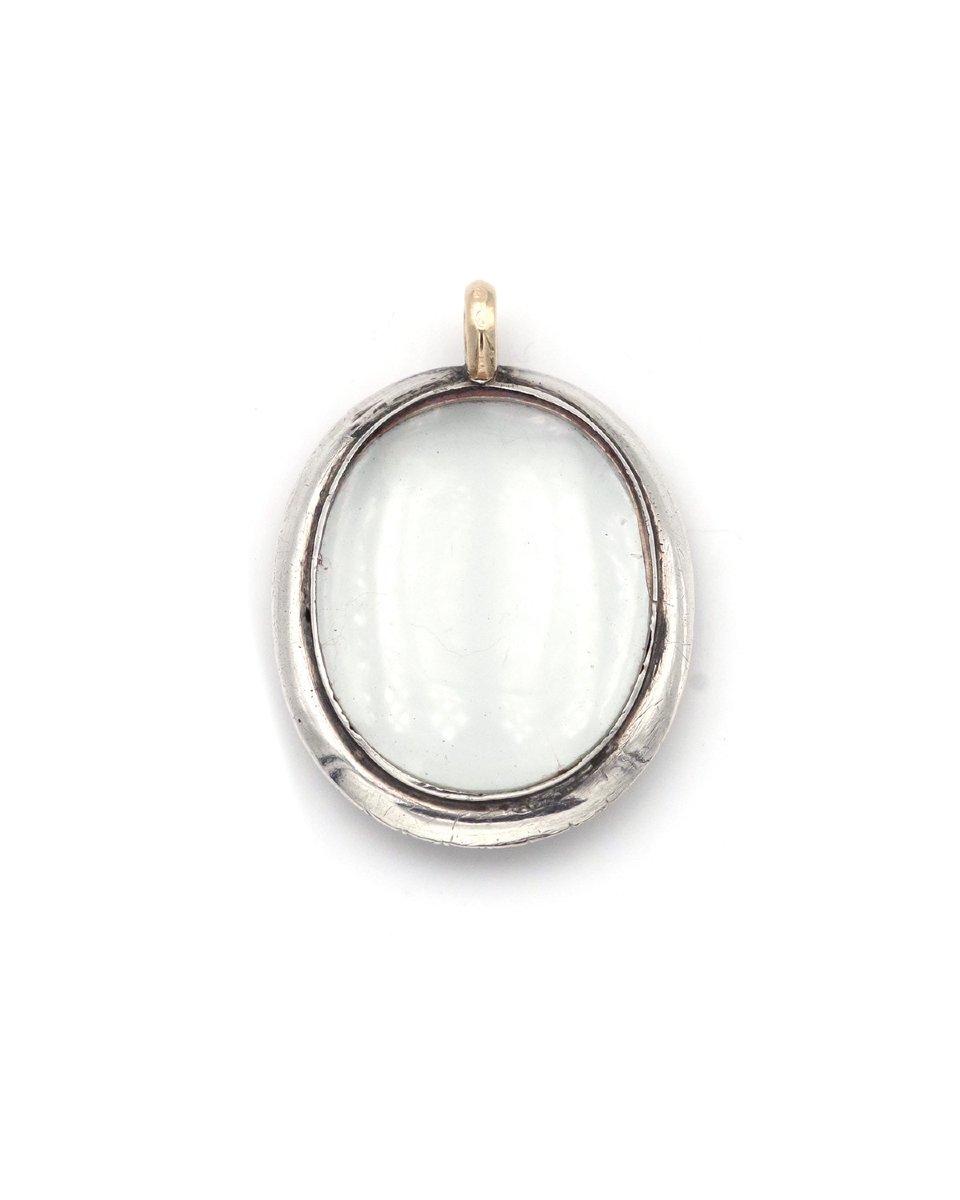 Pendentif Loupe Grenats En Argent Et Or 18k, Loupe Ancienne, Bijou Anglais, Médaillon Loupe -photo-1