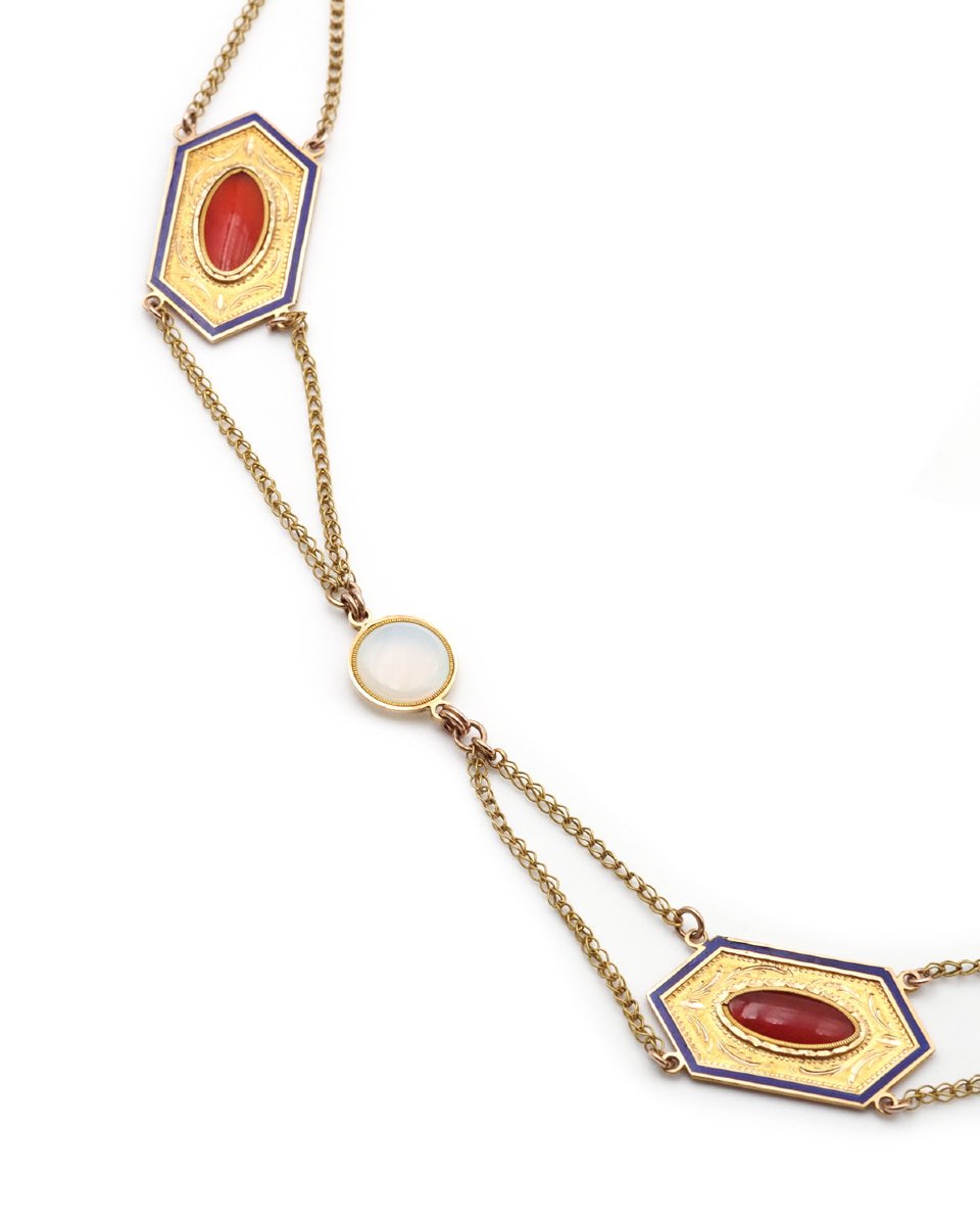 Collier Draperie Premier Empire En Or 18k, Collier Ancien Vers 1810, Or émail, Bijou Ancien-photo-4