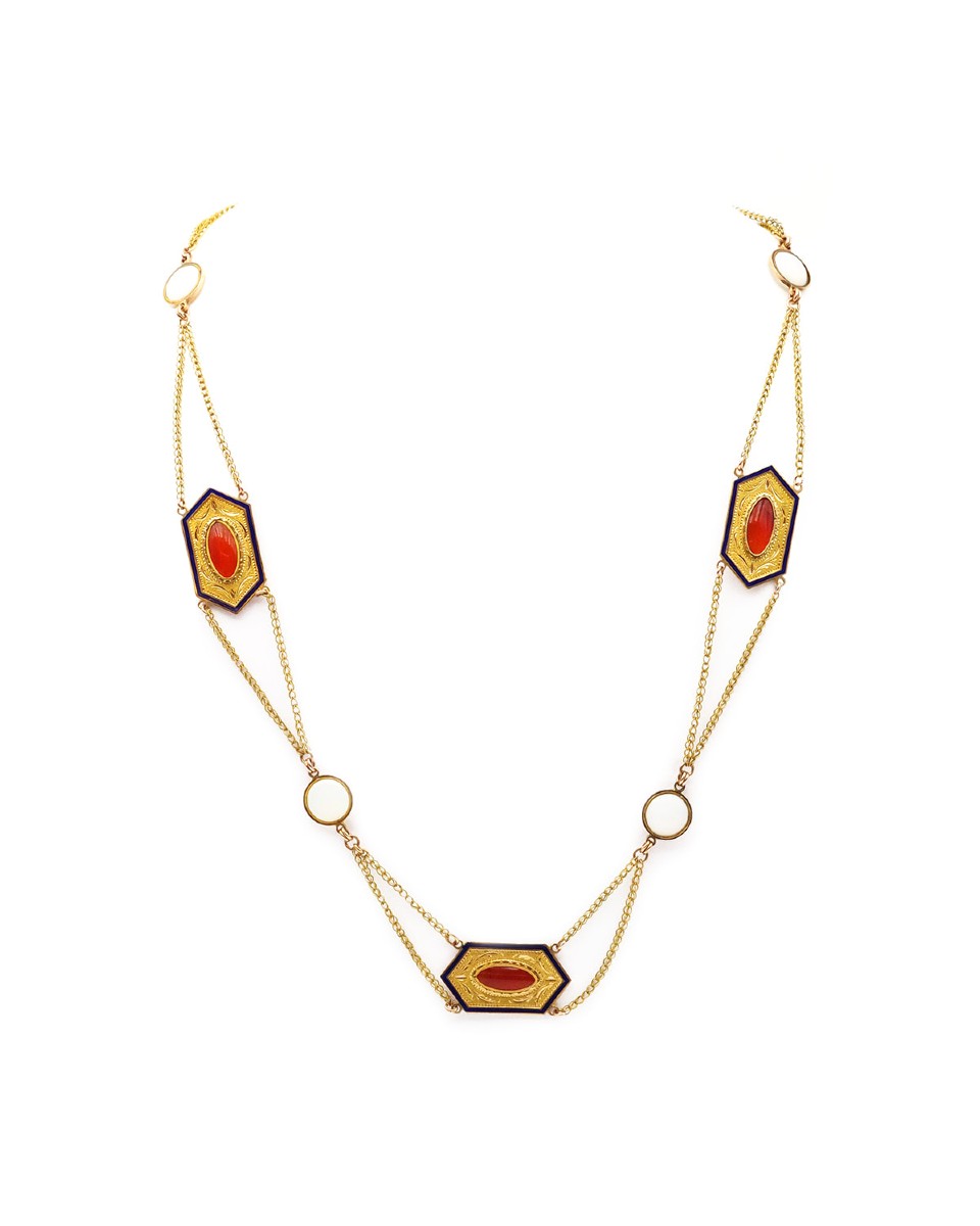 Collier Draperie Premier Empire En Or 18k, Collier Ancien Vers 1810, Or émail, Bijou Ancien