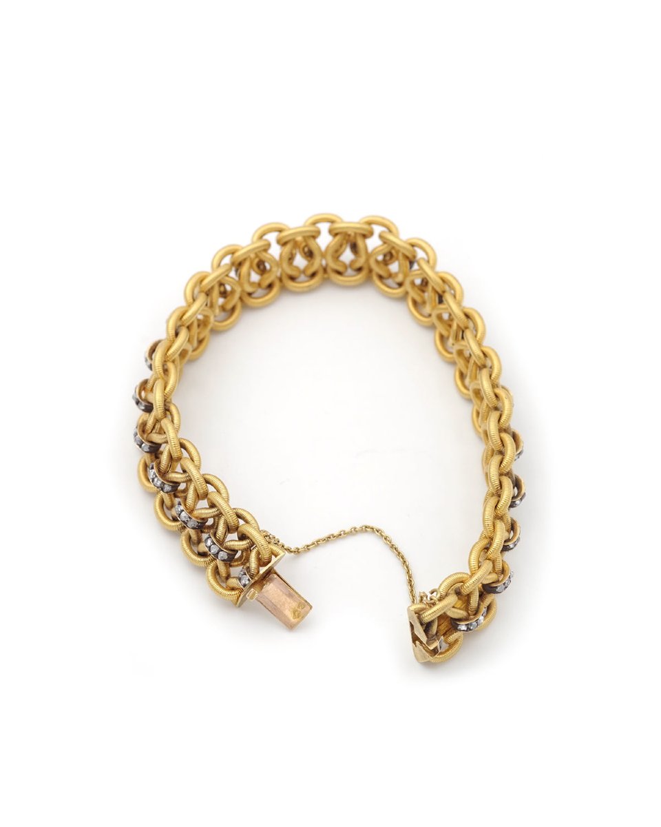 Bracelet Diamants Napoléon III En Or 18k, Diamants Taille Rose, Bracelet Français Ancien-photo-2