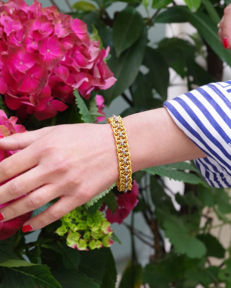 Bracelet Diamants Napoléon III En Or 18k, Diamants Taille Rose, Bracelet Français Ancien-photo-3