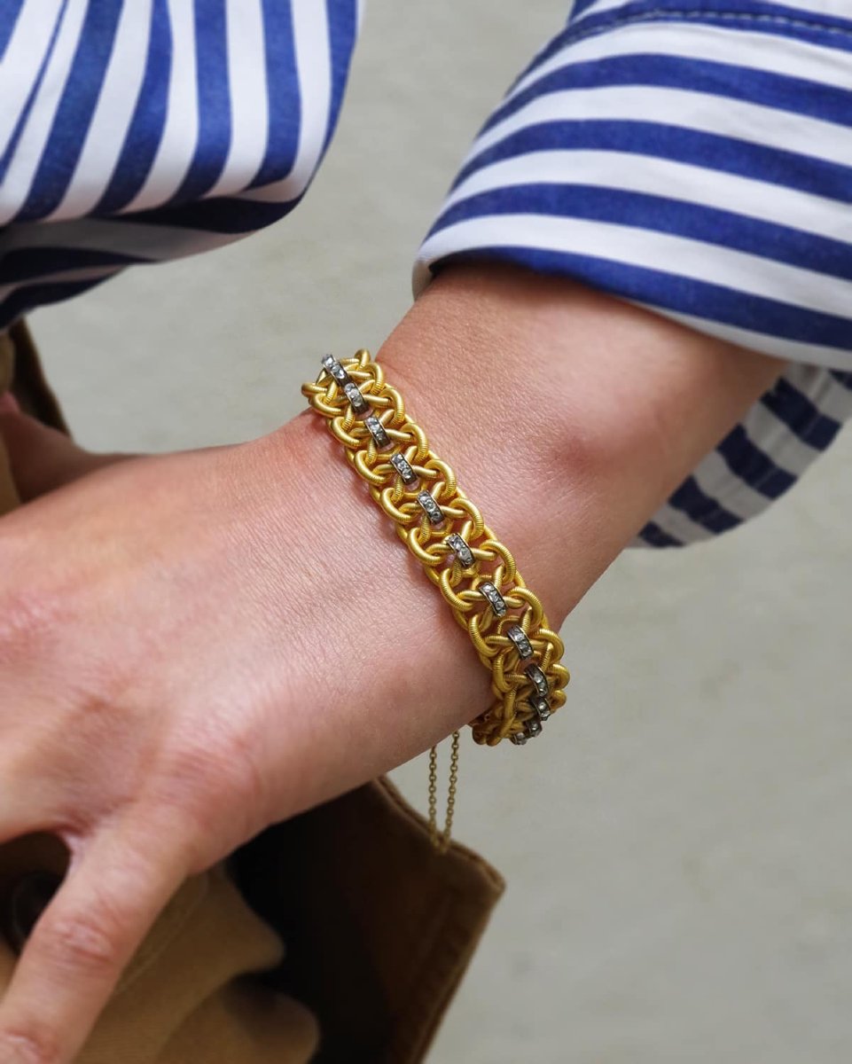 Bracelet Diamants Napoléon III En Or 18k, Diamants Taille Rose, Bracelet Français Ancien-photo-5