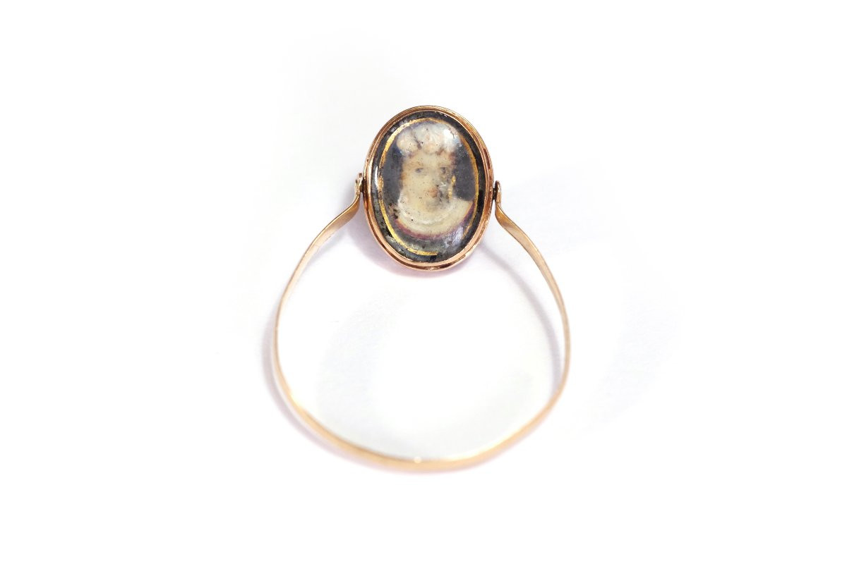 Bague Pivotante Ancienne En Or 18k, Fleur Pensée, Portrait Dame-photo-2