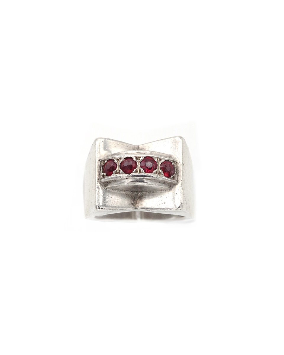 Bague Tank Grenats En Argent 800, Bague Rétro, Bijoux En Argent, Tank-photo-2