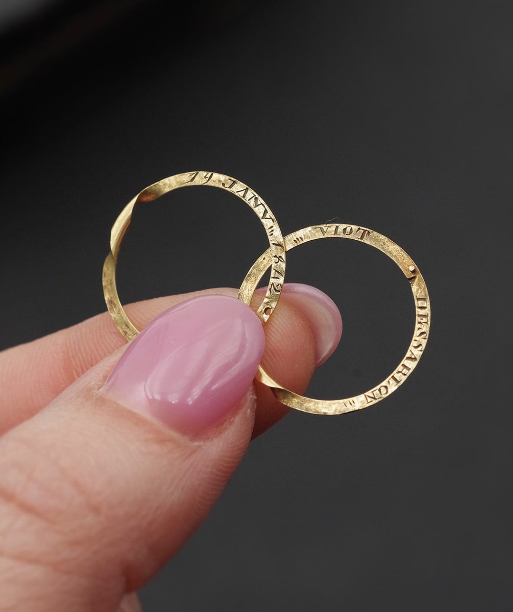 Alliance Jumelée Ancienne En Or 18k, 1842, Alliance Française Ancienne, Mariage, Fiançailles 