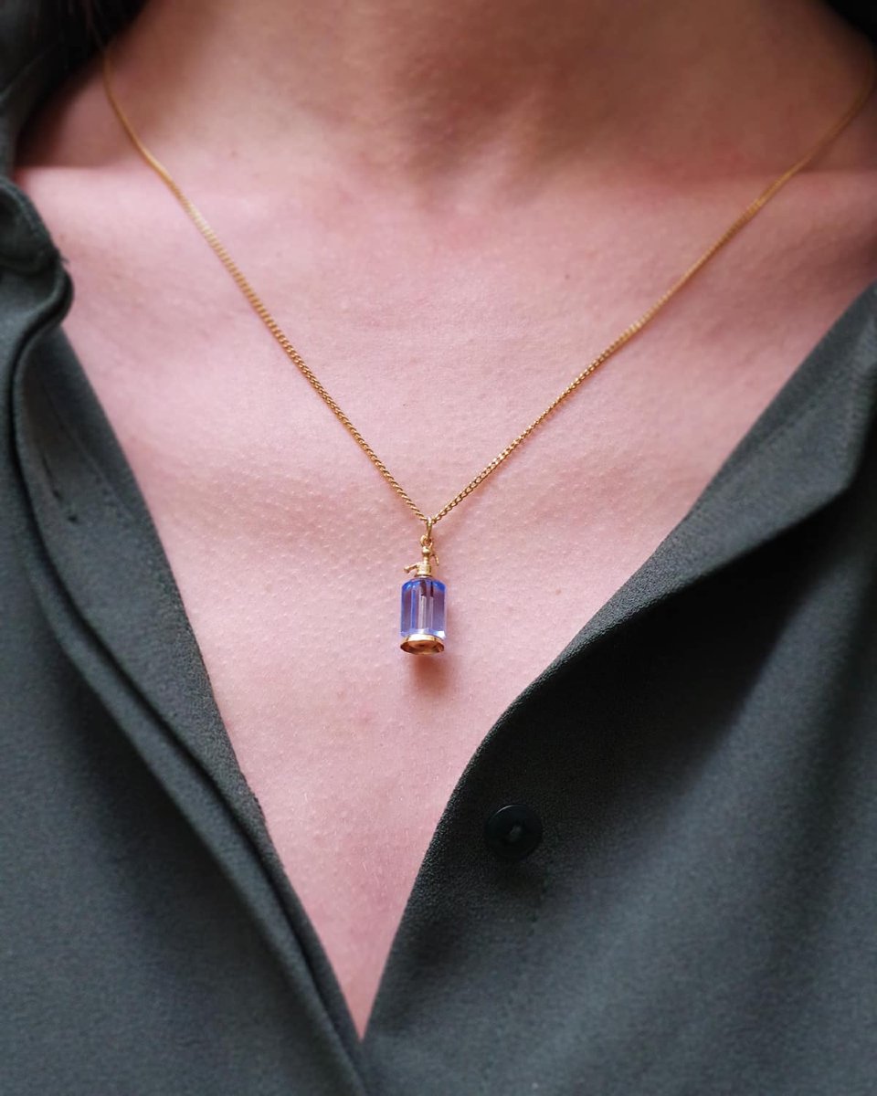 18k Gold Siphon Charm Pendant, Vintage Charm, Bottle, Soda Siphon, Blue Glass -photo-2