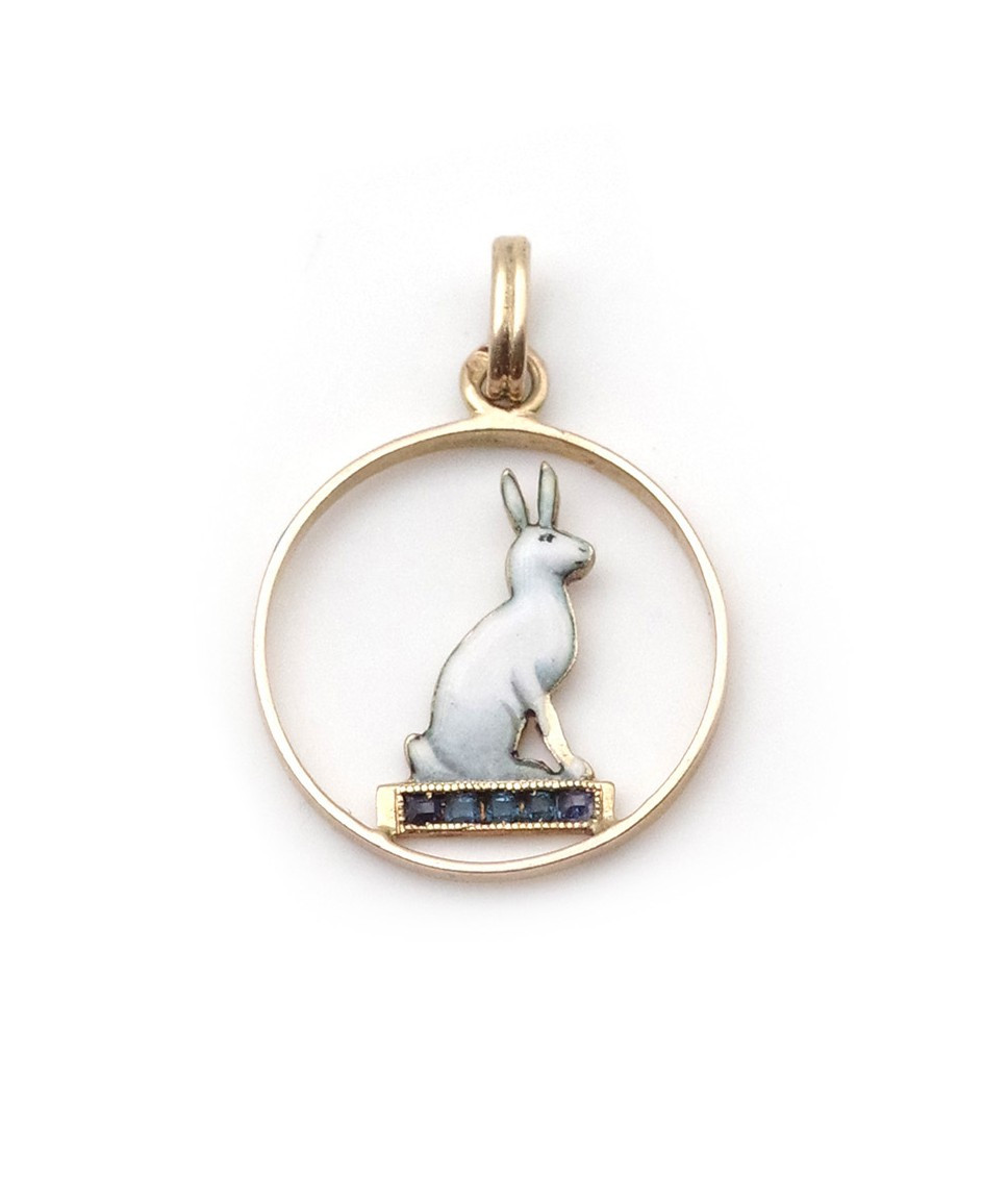 Pendentif Art Deco Lapin Blanc Porte-bonheur En Or 9 Karats, Chance, White Rabbit