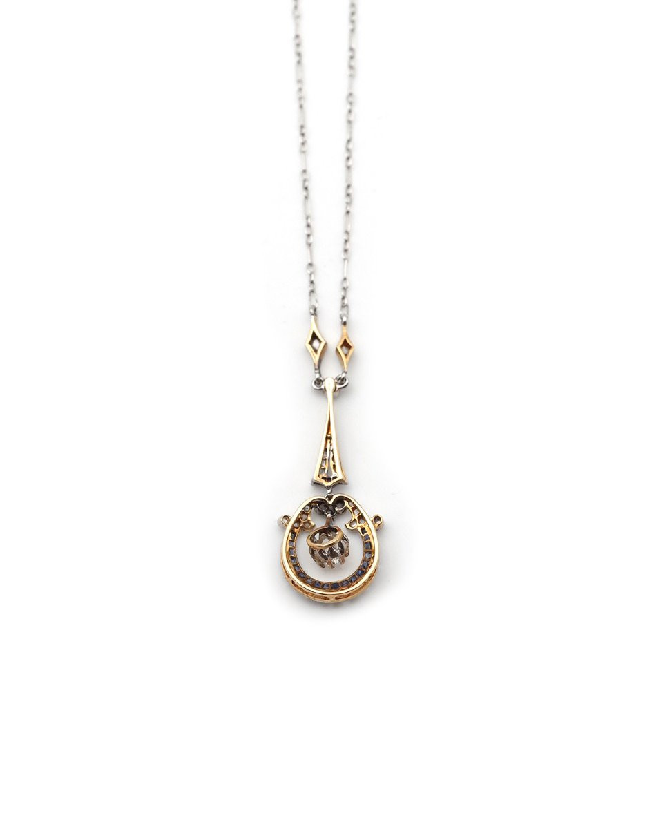 Collier Belle Epoque saphirs diamants en platine et or 18k, collier diamants, collier ancien-photo-2
