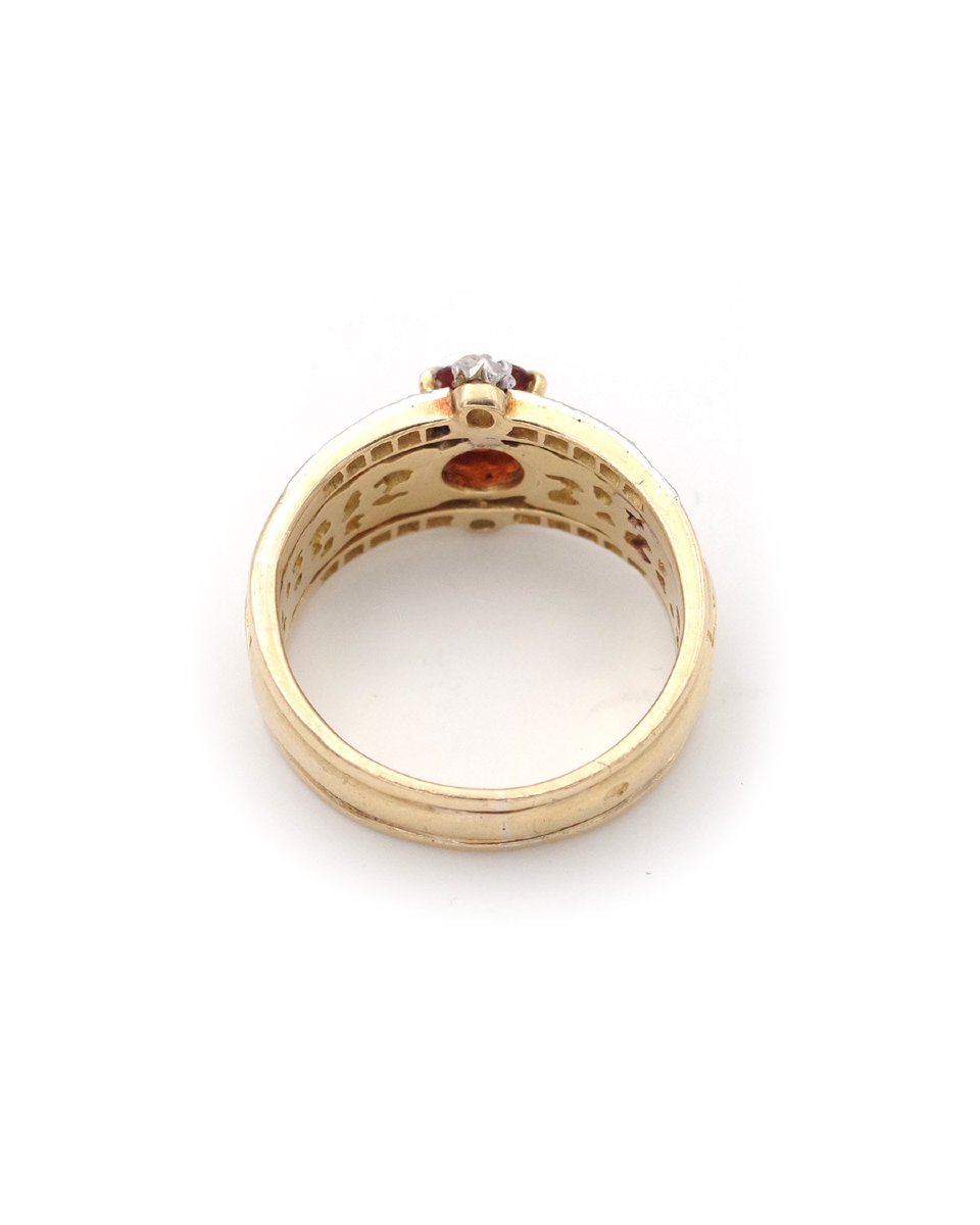 Bague Art Nouveau Gui Grenat En Or 18k Et Platine, Grenat Hessonite Et Diamant, Bague Bandeau-photo-3