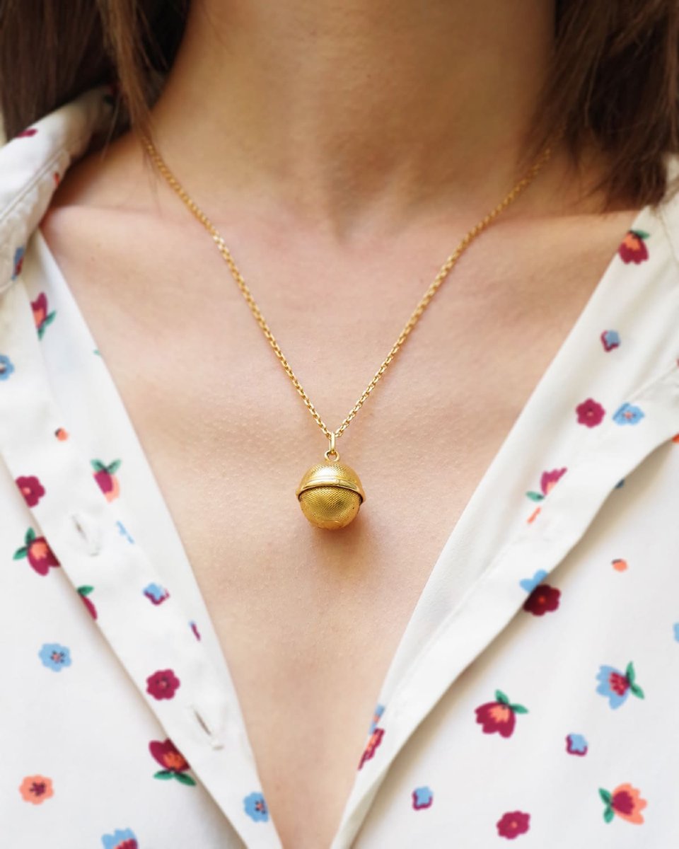 Compass Ball Pendant 18k Gold Compass Ball Pendant, Edwardian Swivel Pendant-photo-2