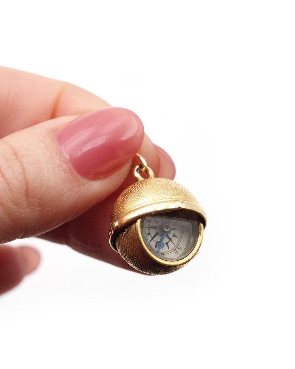 Compass Ball Pendant 18k Gold Compass Ball Pendant, Edwardian Swivel Pendant-photo-3