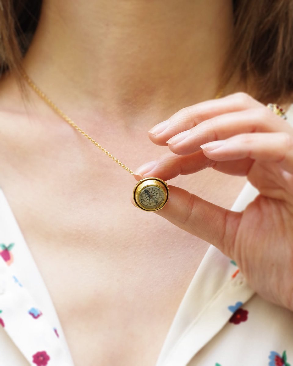 Compass Ball Pendant 18k Gold Compass Ball Pendant, Edwardian Swivel Pendant-photo-2