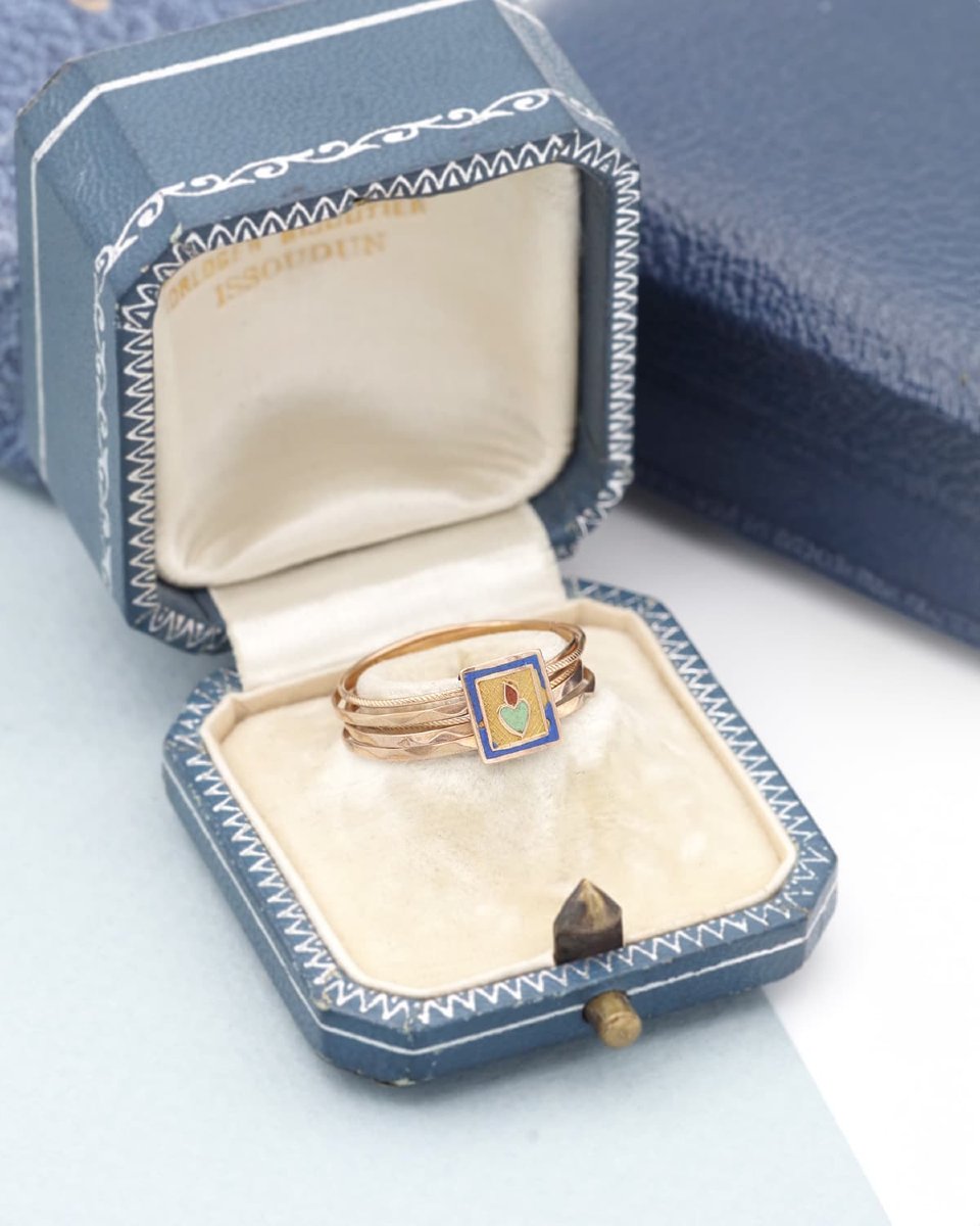 Sentimental French Victorian Multi-ring In 18k Gold Ring, Sacred Heart, Five Rings, Enamel -photo-4