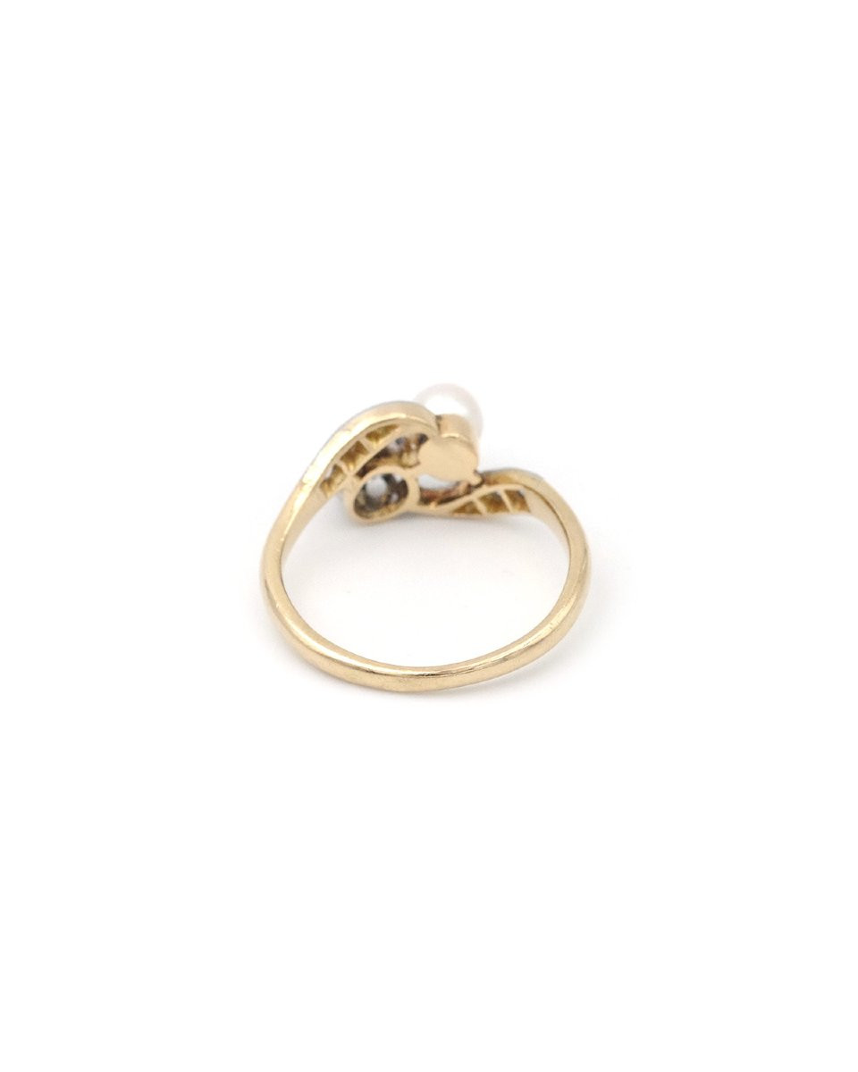 Toi Et Moi Ring With Diamond Pearls In 18k Gold And Platinum, Belle Epoque Ring, Antique Jewelry-photo-3