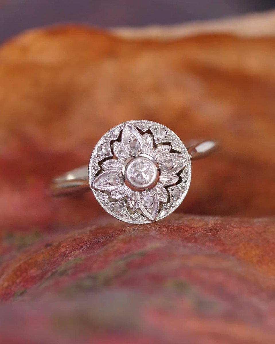 Art Deco Round Diamond Ring in 18k  White Gold And Platinum, Diamond Ring, Engagement, Wedding -photo-3