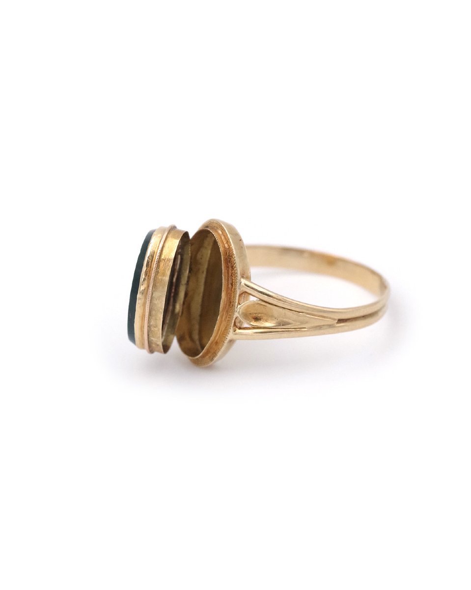 Bague secret jaspe sanguin en or 18k, bague poison, bague française, bague chevalière-photo-2