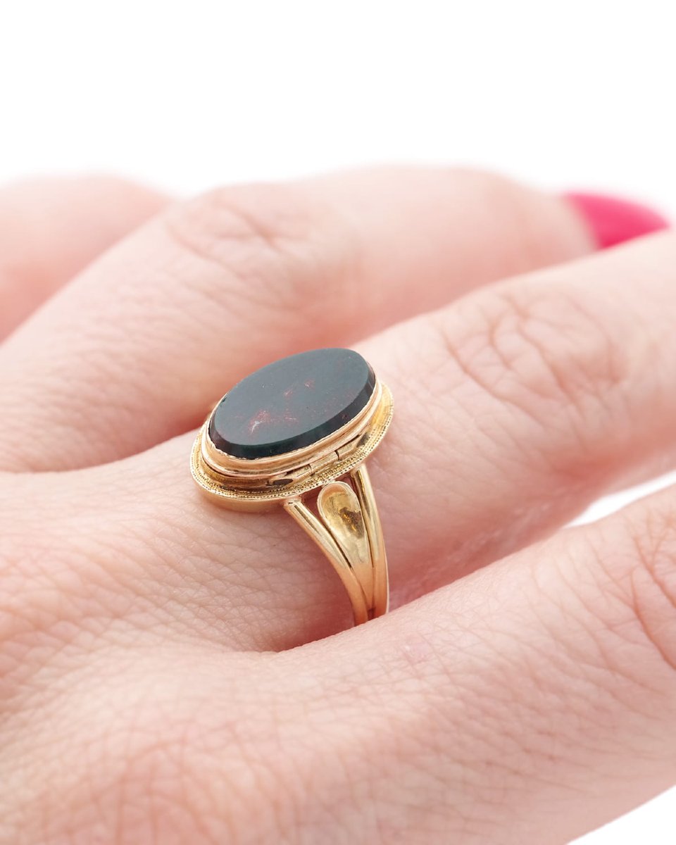 Bague secret jaspe sanguin en or 18k, bague poison, bague française, bague chevalière-photo-6
