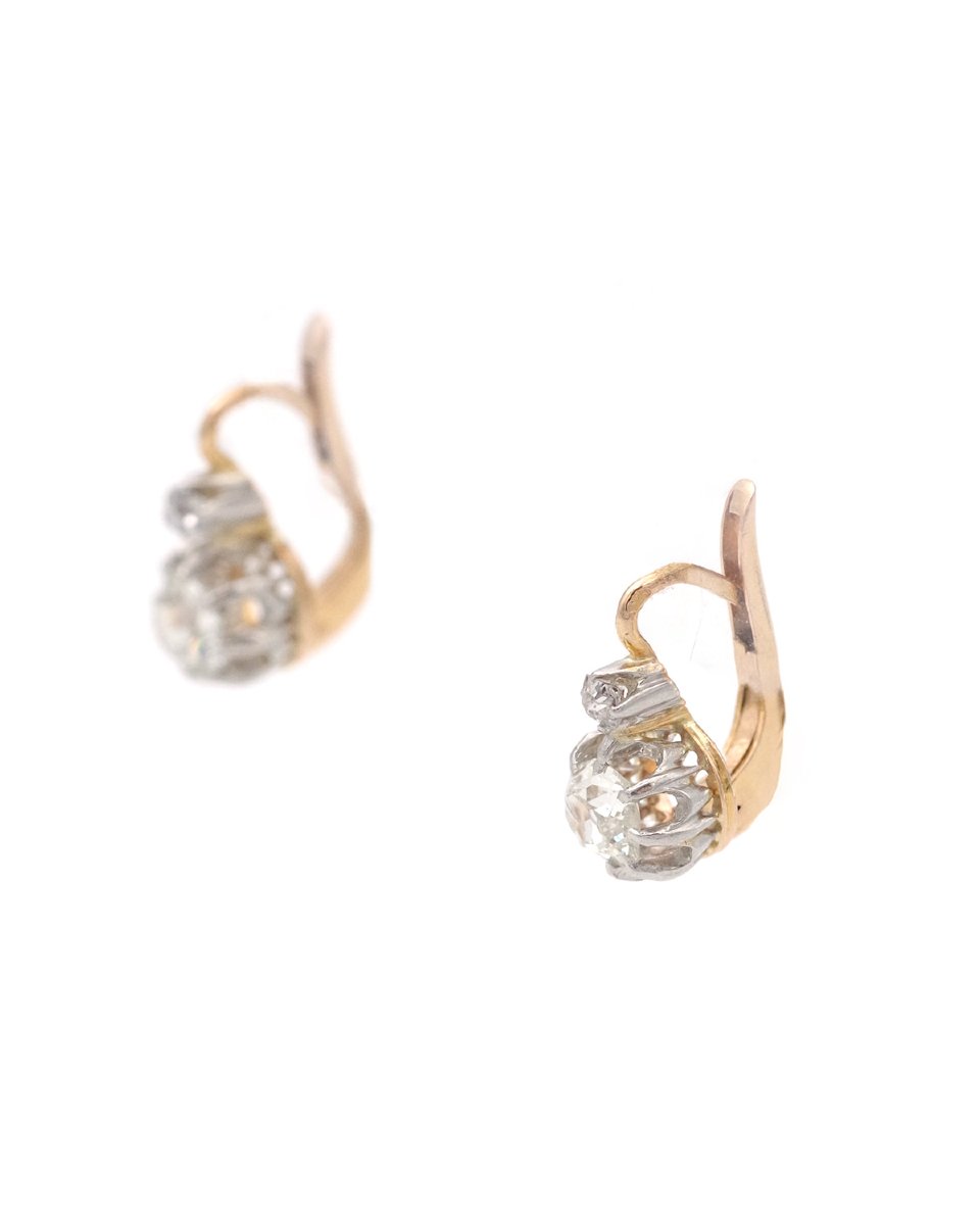 Victorian Antique 0.90 Ct Diamond Drop Earrings, Sleepers Earrings, French Drop Earrings-photo-4