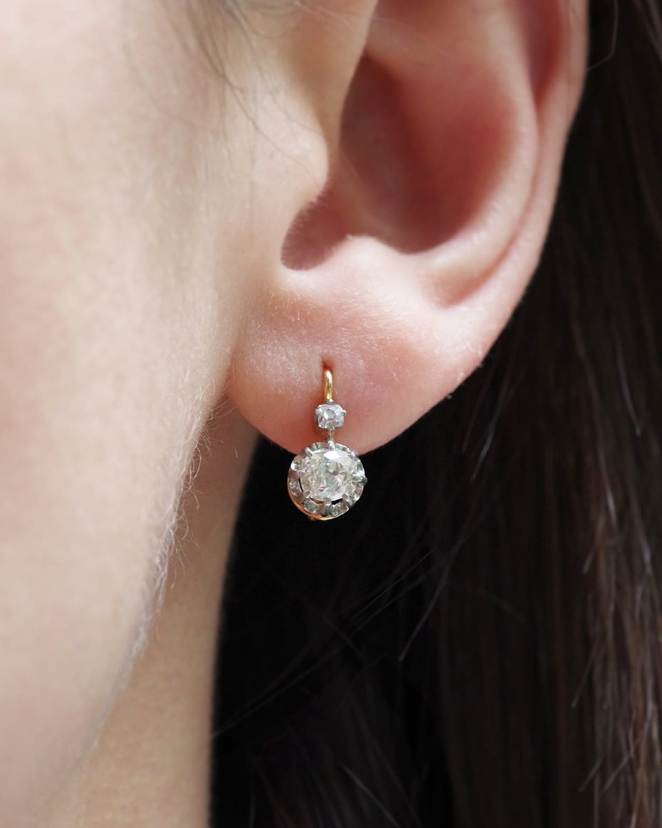 Victorian Antique 0.90 Ct Diamond Drop Earrings, Sleepers Earrings, French Drop Earrings-photo-1