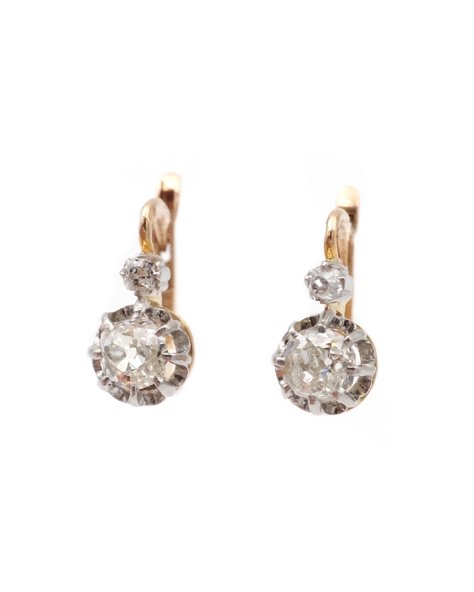 Victorian Antique 0.90 Ct Diamond Drop Earrings, Sleepers Earrings, French Drop Earrings
